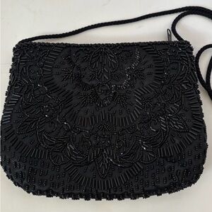 Black Beaded Crossbody Clutch Bag Mini Purse Formal Evening Event Party Cocktail